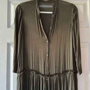 Designer Raquel Allegra Baggy Distressed Shirt Dress Olive 2